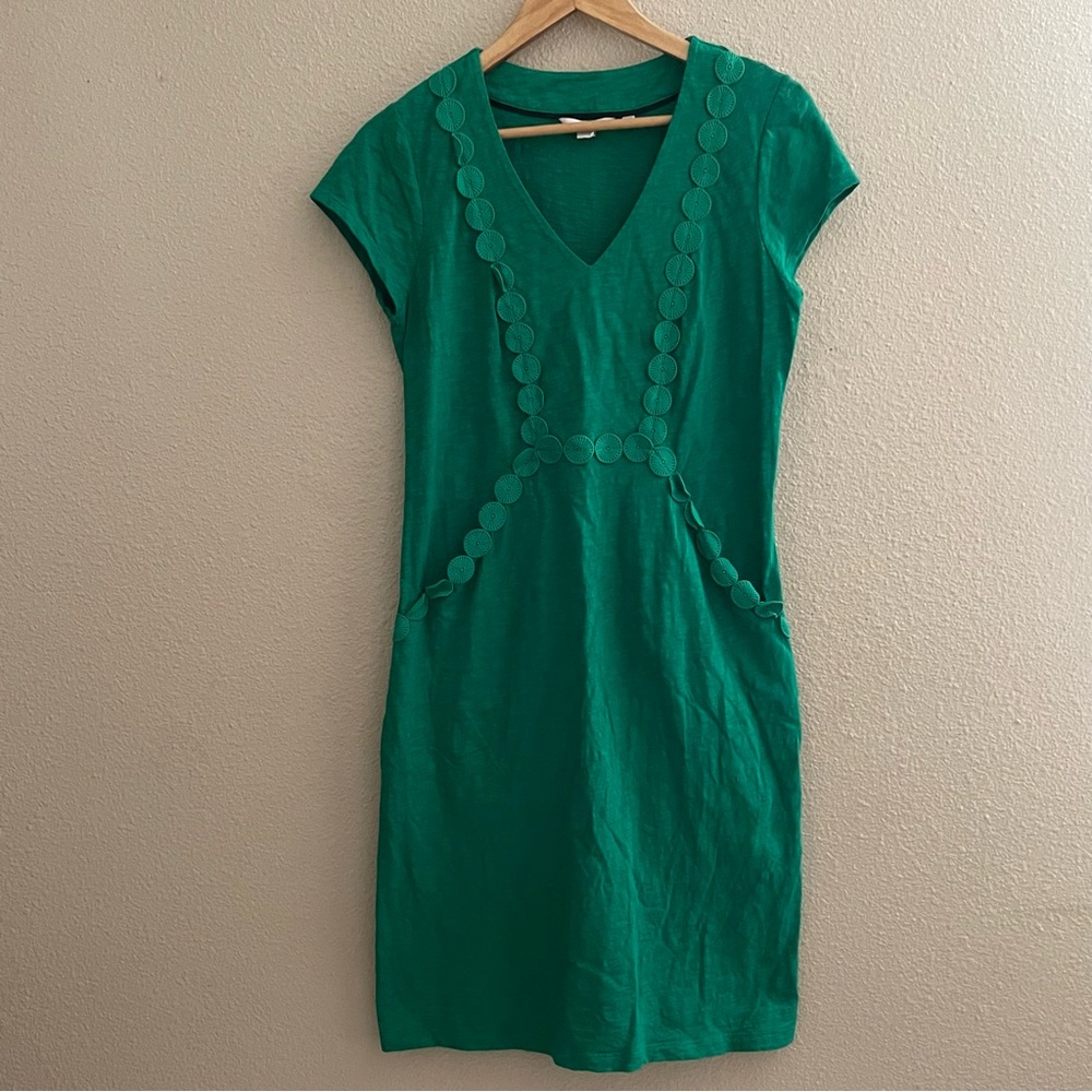Boden Boden Saskia Jersey Trim Emerald Vibrant Green Midi Dress - Picture 2 of 14